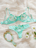 Womens Embroidered Bralette Lingerie And Panty Set Floral Design Soft Stretch Fabric Comfortable Everyday Underwear