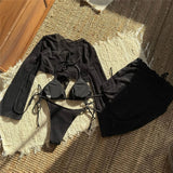 9 Colors New Long Sleeve With Skirt Bikini Female Swimsuit Women Swimwear Four-pieces Bikini set Bather Bathing Suit Swim V6358P