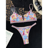 Sexy Printed V Shaped High Leg Cut Bikini Women Swimwear Female Swimsuit Two-Pieces Bikini Set Bather Bathing Suit Swim V4745