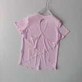 Women's Quick Drying Hollow out Back Sports T-Shirt Yoga Suit Top Short Sleeve Fitness Cover up