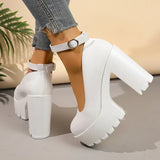 Black Super High Heels Mary Jane Shoes Women Plus Size 42 Chunky Platform Pumps Woman Ankle Buckle Party Wedding High Heel Shoes