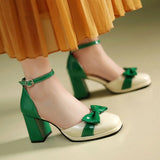 Plus Size 32-48 Mary Jane Heels Shoes Women Bow Decor Ankle Strap Platform Chunky Block Heel Sweet Lolita Pumps