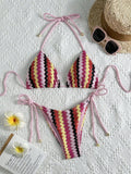XS - L Mesh Knitted Rope Halter Brazilian Bikini Women Swimwear Female Swimsuit Two-pieces Bikini Set High Cut Bathing Suit Swim