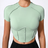 No Padded Women Yoga Sport T Shirts Fitness Clothes Short Sleeve Yoga Shirt Gym Top Running Active Wear Sport Tops