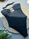 2026 Sexy Metal Buckle Women Bandeau Swimwear One Piece Swimsuit Female Monokini Bather High Leg Cut Bathing Suit Swim Beachwear