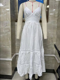 Women Summer Long Cami Dress French Style Lace Trim Back Tie Bow Spaghetti Strap A-line Tiered Dresses for Daily Vacation Travel