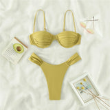 Sexy Wrinkled Underwired Brazilian Bikini Female Swimsuit Women Swimwear Two-pieces Bikini Set Triangle Bathing Suit Swim Lady