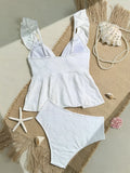 2026 Ruffle Tankini Two Pieces Solid Swimsuit Women White Swimwear Female Solid Bathers Bathing Swimming Swim Suit Beachwear