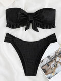 Ruffled Frill Knotted Bandeau Bikini Women Swimwear Female Swimsuit Two-pieces Bikini Set Strapless Bathing Suit Swim Beach Wear