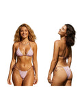 Women Summer 2 Pieces Bikini Swimsuits Dot Print Tie-Up Halter Neck Sleeveless Padded Bra Thong Bottoms Beach Bathing Suit Set