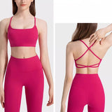 Women's Sexy Cross Backless Yoga Sports Bra Quick Drying Skin Friendly Nude Fitness Bra for Active Wear