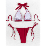 Pearls Halter High Leg Cut Strappy Bikini Women Swimwear Female Swimsuit Two-Pieces Bikini Set Bather Bathing Suit Swim V6290