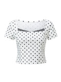 2026 Summer Women Lace Trim T-shirt Square Neck Short Sleeve Slim Fit Cropped Tops Trendy Daily Casual Retro Shirts