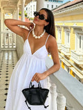 Foridol White Women Sundress Backless Sexy Casual Beach Vestidos Maxi Long A-line Fashion Holiday New Dress