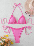 Halter Triangle String Bikinis 2026 Women Sexy Striped Swimsuit Ruffle  Swimwear Female Bathers Bathing Swimming Swim Suit
