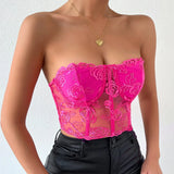 Phantasy Sexy Lace See through Crop Top Women Fashion Floral Embroidery Black Tank Top Night club Dress up 2026 Summer Outfit
