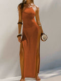 Sexy High Slit Crochet Knitted Tunic Beach Cover Up Long Dress Cover-ups Beach Dress Beach Wear Sarong Beachwear Female Women