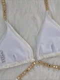 PU Faux Leather Bikinis Wrap Around Diamond Bikini Women Swimsuit Female Swimwear Two-pieces Bikini Set Halter Bathing Suit Swim