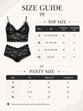 Women Floral Lace Lingerie Set 2pcs Black Bow Bralette Top High Waist Panty Soft Sleepwear Nightwear for Ladies