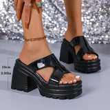 Women Fashion Thick Bottom Pu Leather Sandals New Square Toe Platform Sandal Woman Stylish Anti-Slip Solid Color Sandalias Mujer