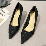 Fashion Tweed Cloth Stiletto Heel Pumps Women Elegant Pointed Toe High Heel Shoes Woman Brand Thin Heeled Party Dress Shoes
