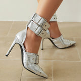2026 Spring Fashion New Sexy Nightclub Party Pointed Toe Metal Buckle Decorated High Heel Shoes Women's Shoes Size 34-48