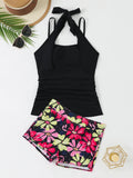 2026 Printed Floral Tankini Swimsuit Women 2 Pieces Halter Swimwear Female Bathers Bathing Swimming Swim Suit Beachwear XL
