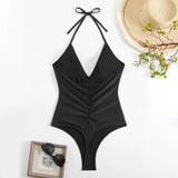 2026 Halter Swimsuit One Piece Backless Solid Swimwear Women Bathers Bathing Swimming Swim Suit Padded Beachwear Summer
