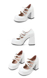 Plus Size Women Red Patent Leather Platform Mary Jane Shoes 3 Rhinestone Buckle Straps Chunky Block  Y2K Lolita Party Pumps