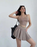 Preppy WOMENGAGA American Style Style High Waisted Slim Pleated Skirt For Women's Summer Ballet Skirt Fashion Women QI9Y