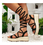 2024 Big Size 43 Women's Comfy Walking Wedge Espadrilles Sandals Summer Leisure Round Toe Platform Ankle Strap Shoes