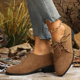 New Patchwork Loepord Pointed Toe Shoes for Women Retro Fax Suede Lacing Pumps Woman Shallow Square Heel Single Shoes Mujer