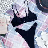New Sexy Wrinkled Crinkled Bikini Female Swimsuit Women Swimwear Two-Pieces Bikini Set Mid Waist Bather Bathing Suit Swim V3032P