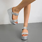 Silver Chunky Platform Slippers for Women 2026 Summer Thick Bottom Wedges Sandals Woman Plus Size 45 Woven Beach Sandles Female