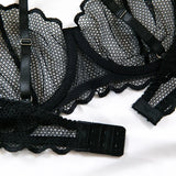 Toucheart Sexy Lingerie Suit for Women Lace Mesh Ultra-thin Underwear Comfortable Bra Set with Steel Rings Hollow Out Underwear