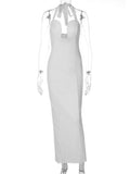 FDYOUI Elegant Chic Halter Hollow Out Bodycon Evening Dress for Women 2026 Summer Backless Sleeveless Long Wedding Party Dresses
