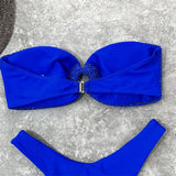 Sexy Wrinkled Bandeau Strapless Bikini Women Swimwear Female Swimsuit Two-Pieces Bikini Set Bather Bathing Suit Swim Lady V3367L