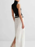 2026 New Urban Female Stylish Selection Black White Elegant Straight Skirts Summer High Waist Long Skirts For Women RMF8
