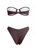 2026 Summer Womens Solid Color Bikini Sets Strapless Bra Tops with Thong Swimsuits 2 Pcs Set Bathing Suits for Beach Pool