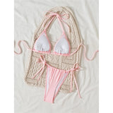 3D Flowers Halter High Leg Cut Thong Bikini Female Swimsuit Women Swimwear Two-Pieces Bikini Set Bather Bathing Suit Swim V6962