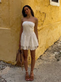 White Lace Dress Women Strapless Sleeveless Short Summer Dress Corset Cotton Mini Beach Casual Vestidos Party Dress 2025