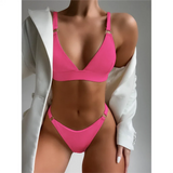 Sexy High Leg Cut Ribbed Bikini Women Swimwear Female Swimsuit Two-Pieces Bikini Set Padded Bather Bathing Suit Swim Lady V3255