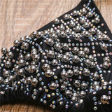 2026 Summer Pearl Decor Women's Swimsuit Shiny Strappy Swimwear Sexy Backless 2 Pieces Suit Femme Lace Up Bathing Suit Beachwear