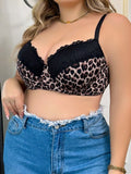 Leopard Print Sexy Lace Stitching Underwear For Ladies D Cup Plus Size Women's Clothing Suitable For Buxom Women Bra B2414