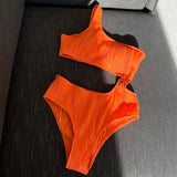 Wrinkled Asymmetric One Shoulder Female Swimwear One Piece Swimsuit Women Monokini Bather High Cut Out Bathing Suit Swim Lady