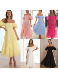 Foridol Off Shoulder Summer Spring Midi Dresses Women Casual Puff Sleeve A-line Beach Vestidos Yellow Beach Party New in Dress