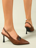 Women French Roman Sandals Pointed Toe 8cm Stiletto Thick Heels Back Buckle Strap Office OL Single Dress Shoes Large Size 34 45