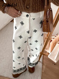 Foridol Geometric Embroidery Wide Leg Spring Summer Women Beige Long Pants Zip Fashion Trousers Pantalones De Mujer Autumn Pants