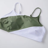 Women's Two Piece Bathing Suits Sleeveless Contrast Color Cami Tops High Waist Thong Sets Summer Holiday Bikini Sets