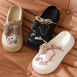 2025 New Slippers DIY Bow Platform Sandals for Women Summer Thick Sole Beach Slides Woman Flowers Non Slip Clogs Garden Shoes